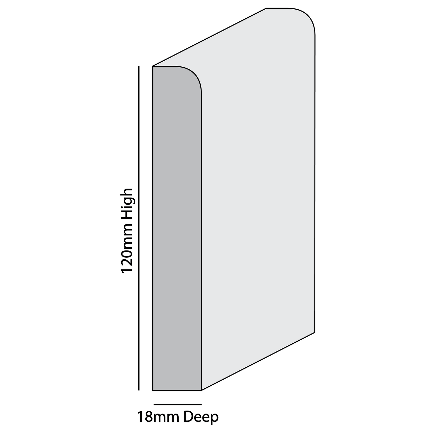 Rounded Edge MDF Skirting Board 2.4m (L) x 120mm (H) x 18mm (D)