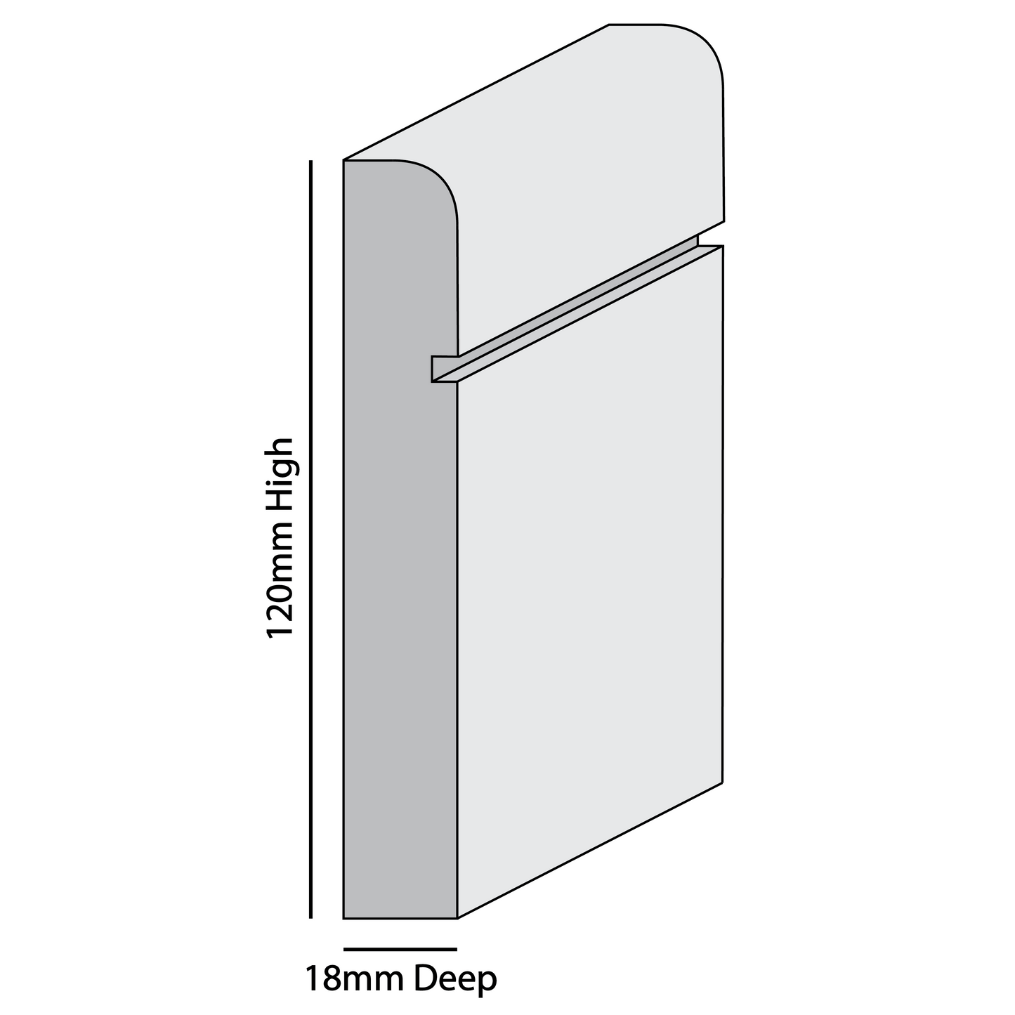 Grooved Rounded Edge MDF Skirting Board 2.4m (L) x 120mm (H) x 18mm (D)